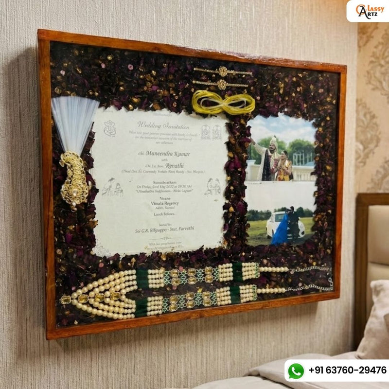 Resin 15 by 18 inch with Wedding card & couple photo & Kantha Kalangi With Varmala Preservation
