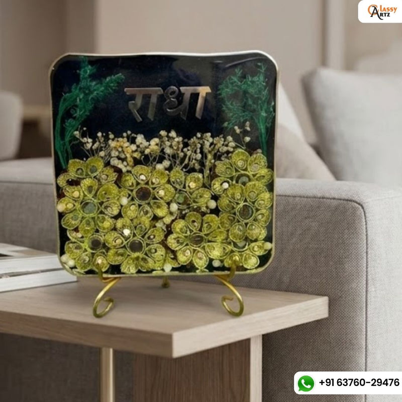 Resin 6inch squre Block With God Blessing Flowers Memories Flowers Preservation