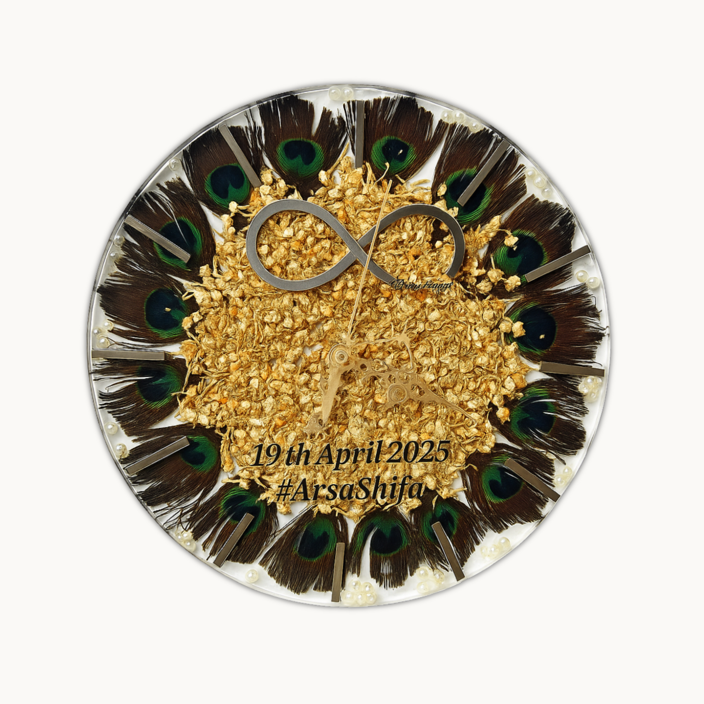 Resin 12inch clock with Morepank with Mogra Flowers with Stick Varmala Preservation