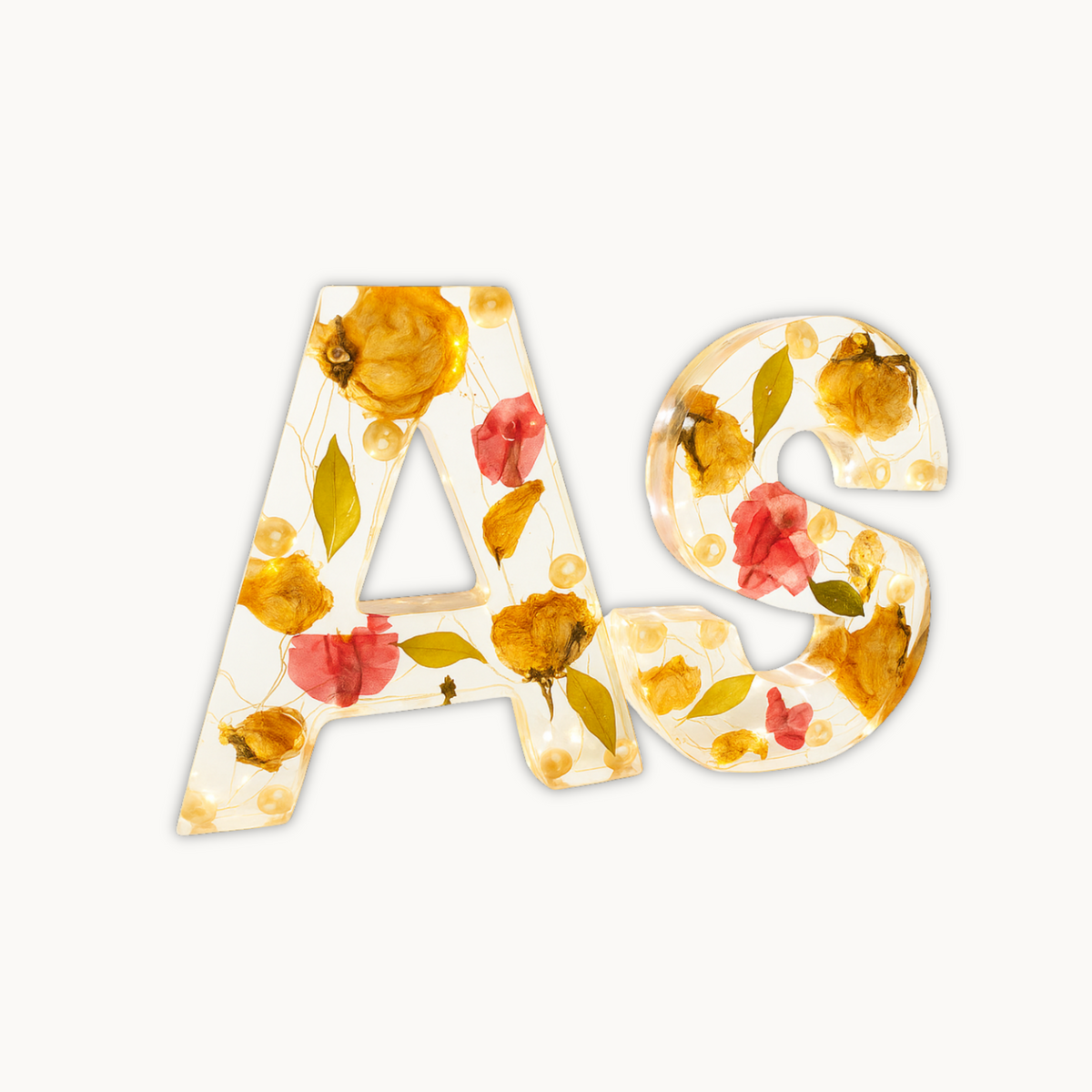 Resin 6 inch name initial Lamp with Qurakick LED light option with Petals Varmala Preservation