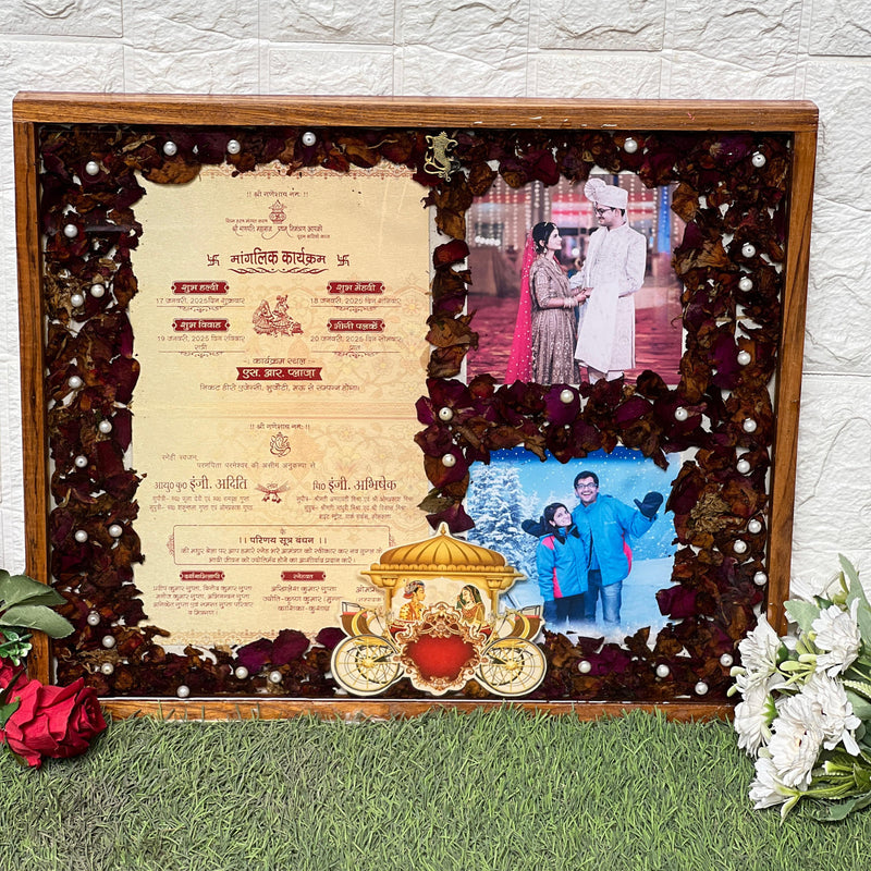 Wedding Card and Varmala Rose Preservation in Resin Frame (15 by 18 Inches)