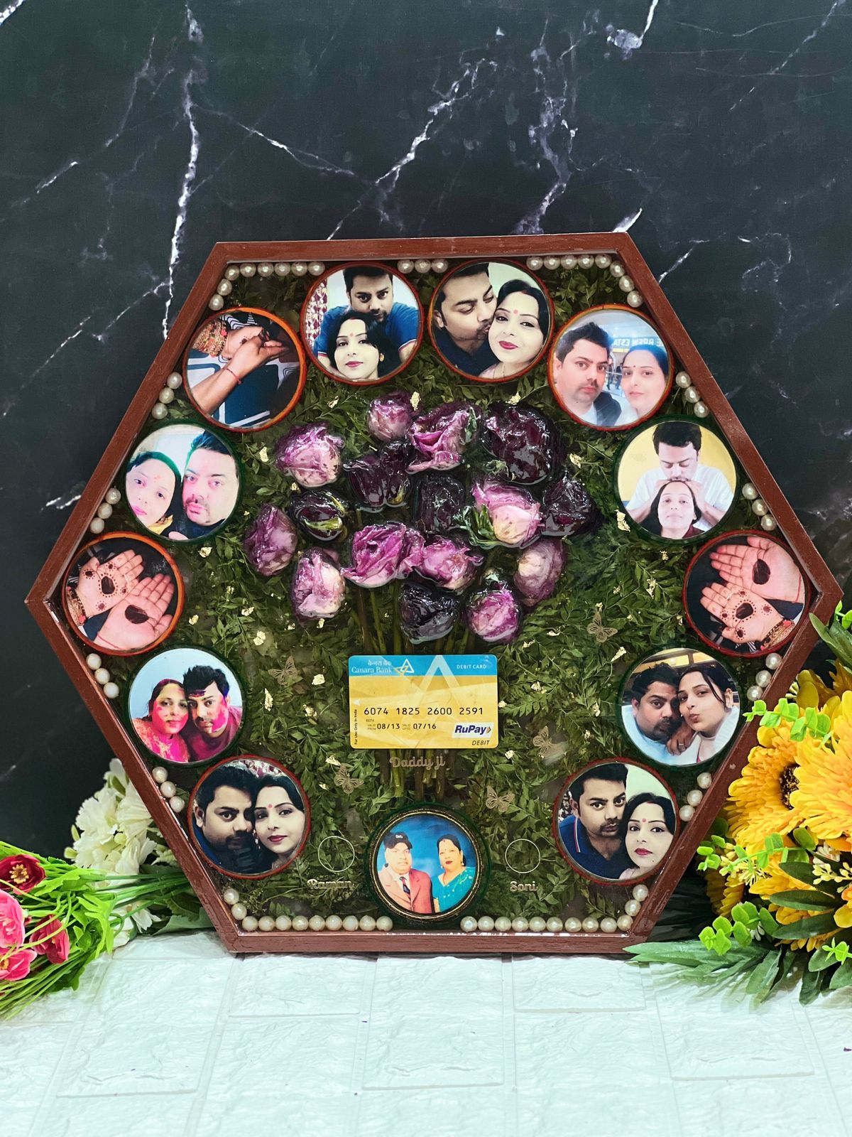 Bouquet and Old Memories Preservation in Hexagonal Wooden Frame