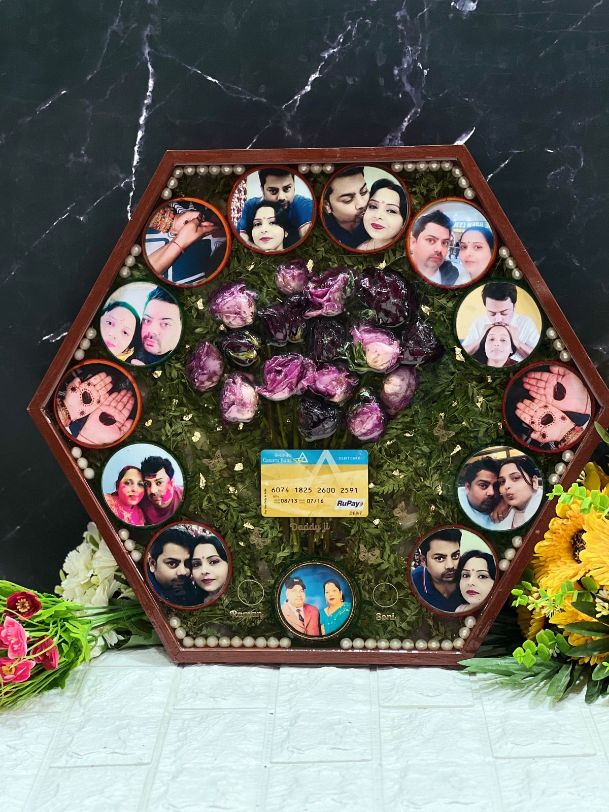 Bouquet and Old Memories Preservation in Hexagonal Wooden Frame