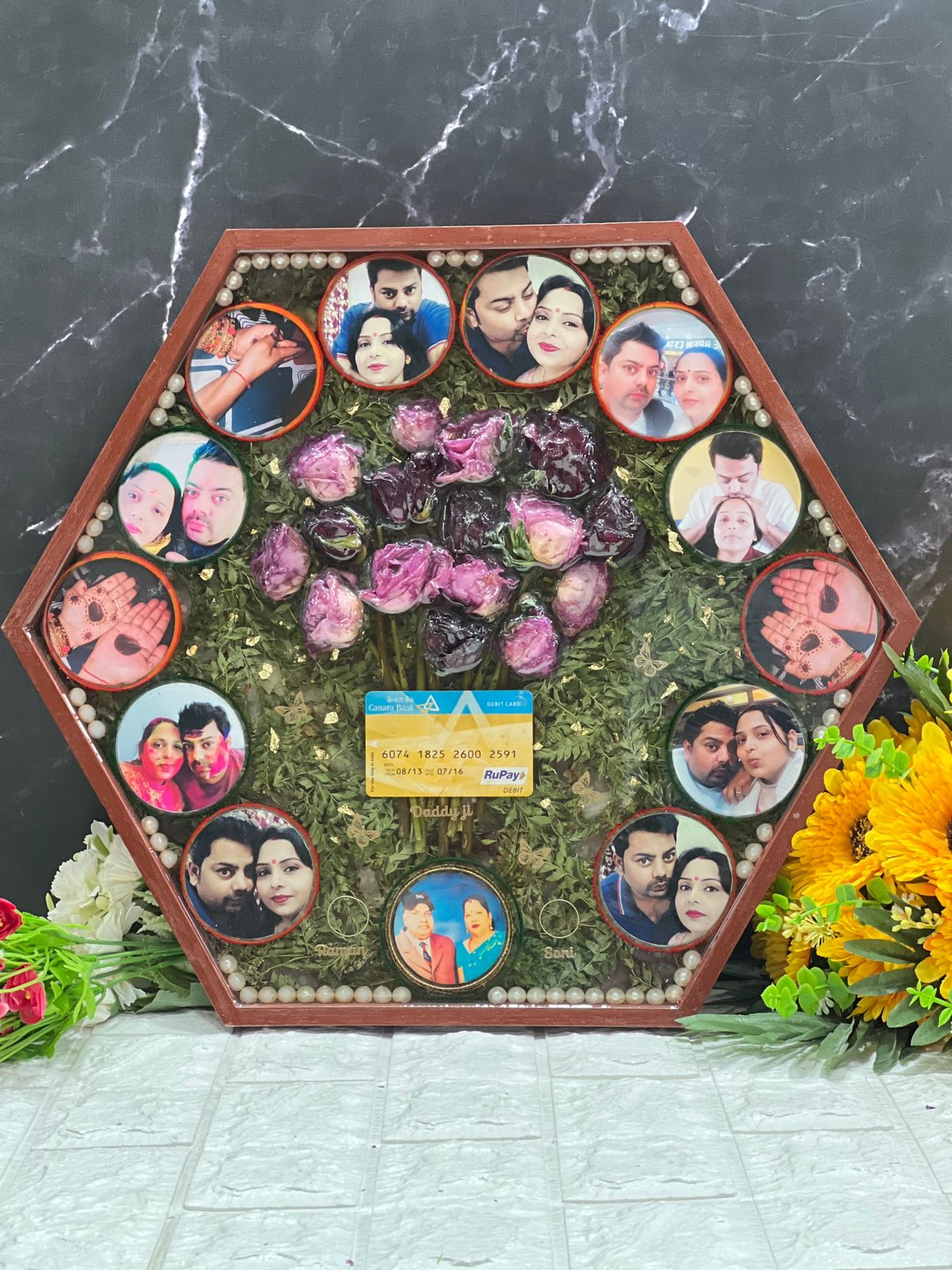 Bouquet and Old Memories Preservation in Hexagonal Wooden Frame