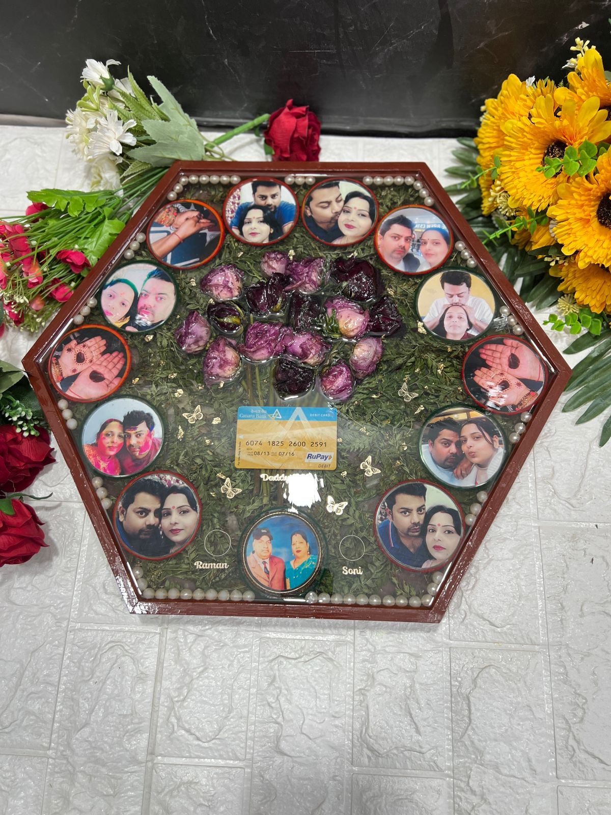 Bouquet and Old Memories Preservation in Hexagonal Wooden Frame