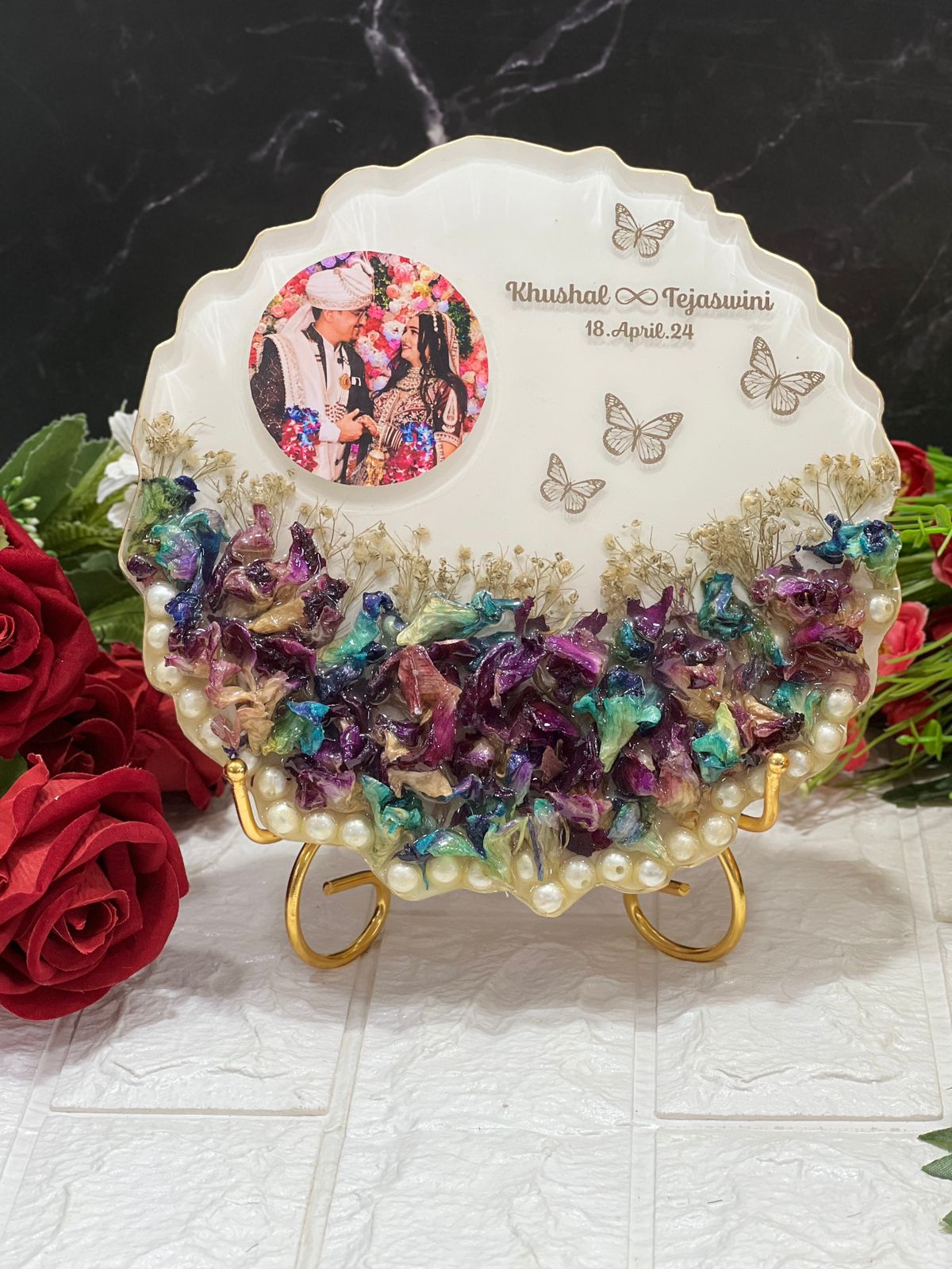 Wedding Varmala Petals Preservation Resin Photo Frame
