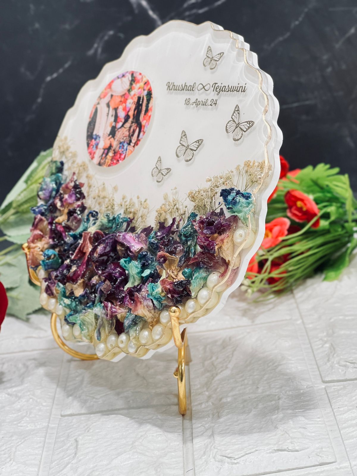 Wedding Varmala Petals Preservation Resin Photo Frame