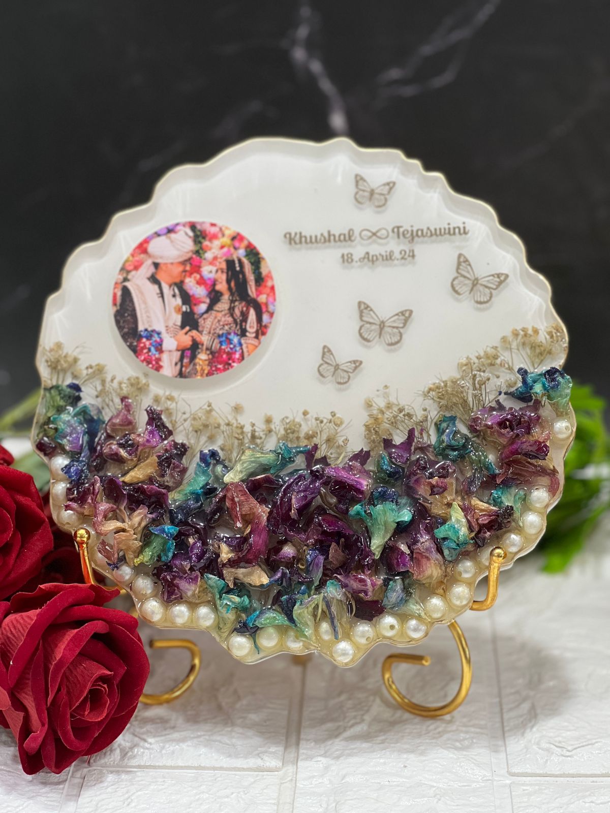 Wedding Varmala Petals Preservation Resin Photo Frame