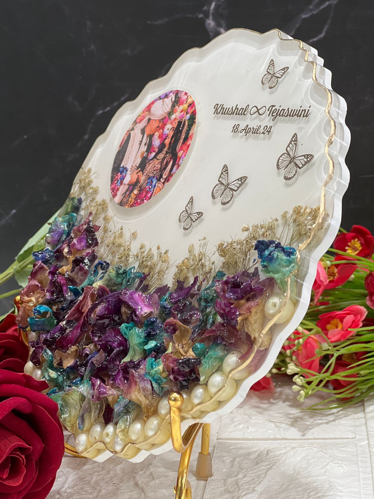 Wedding Varmala Petals Preservation Resin Photo Frame