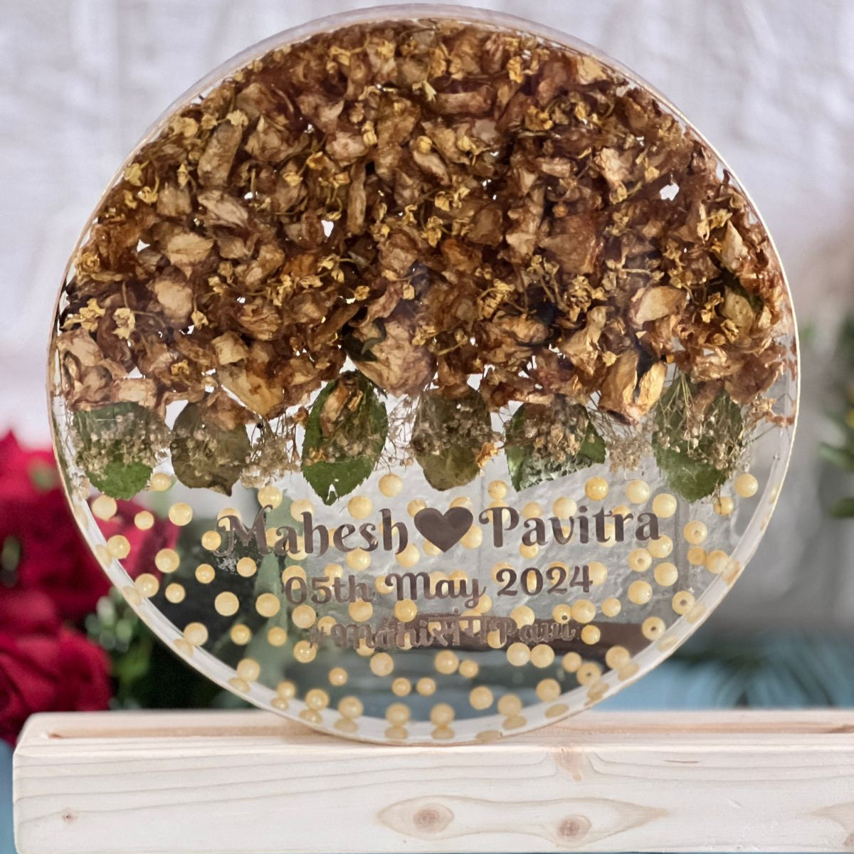 Deep-Cast Epoxy Resin Frame with Personalized Wedding Details
