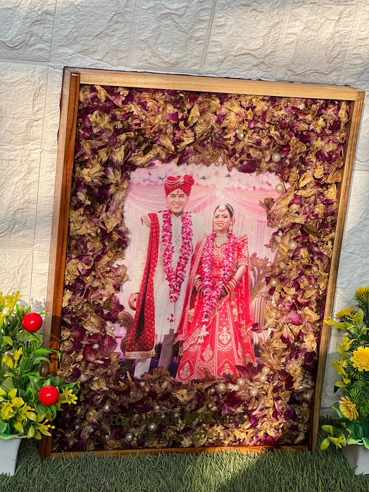 Wedding Varmala Keepsake Teak Frame with Photo, view 4