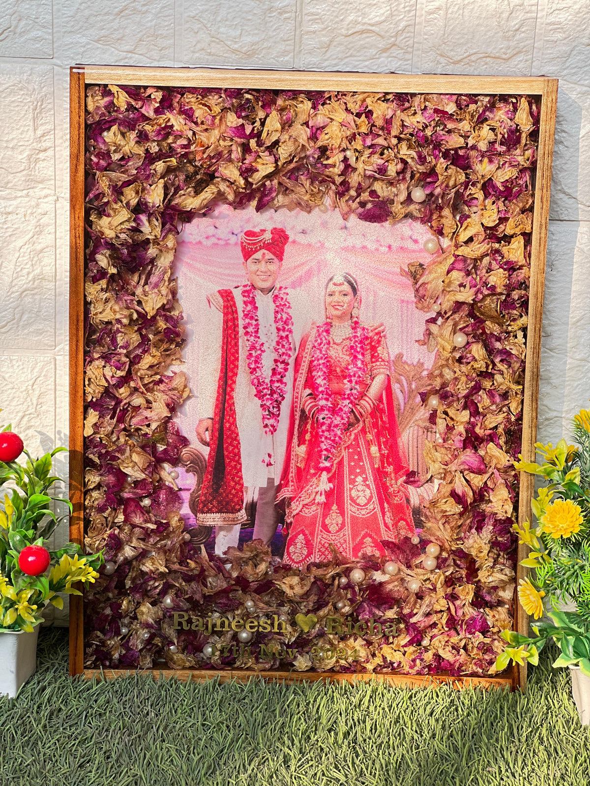 Wedding Varmala Keepsake Teak Frame with Photo, view 5
