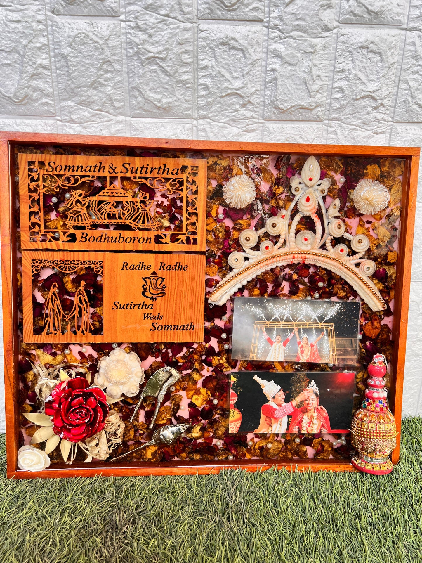 Resin 15 by 18 inch frame with Couple Card & Photo & other Stuff Varmala Preservation