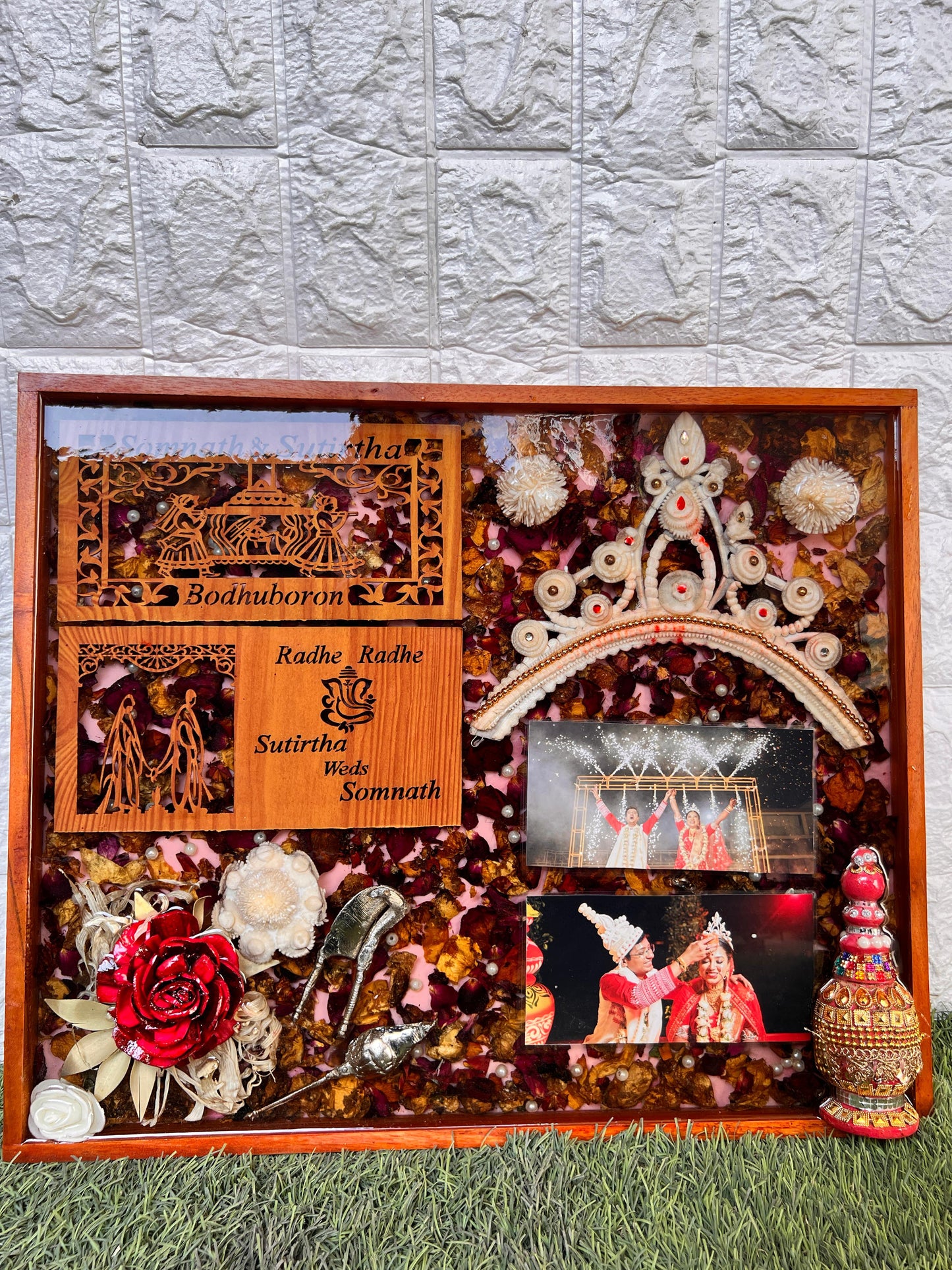 Resin 15 by 18 inch frame with Couple Card & Photo & other Stuff Varmala Preservation