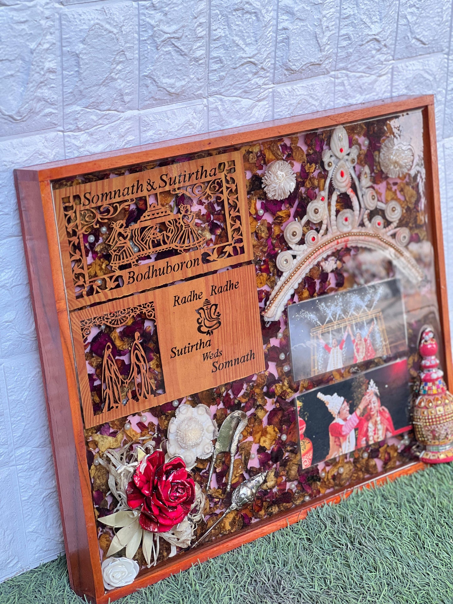 Resin 15 by 18 inch frame with Couple Card & Photo & other Stuff Varmala Preservation