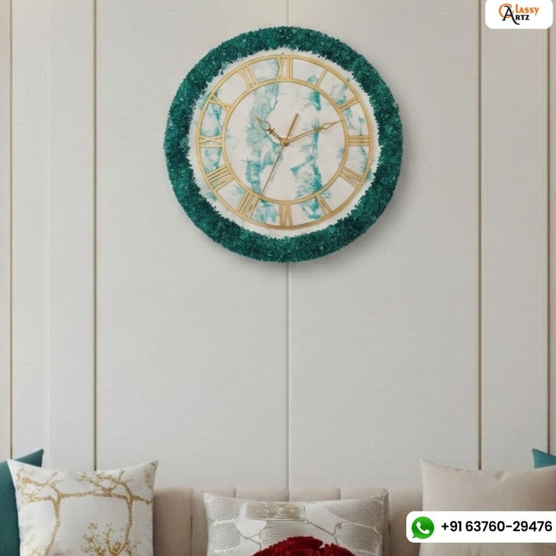 White Marble & Blue Stone Resin Wall Clock