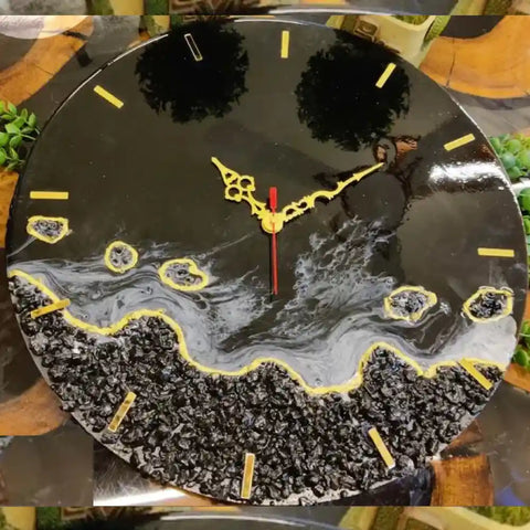 Attractive Black Ocean White Waves With Real Stone Resin Wall Clock Attractive Black Ocean White Waves With Real Stone Resin Wall Clock