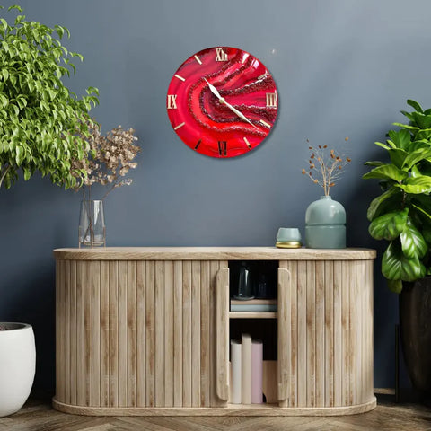 Resin Wall Clock with Red Base Resin Wall Clock with Red Base