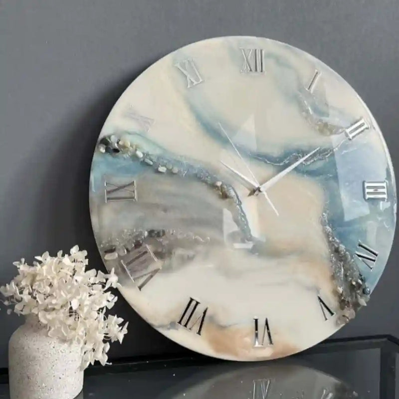 Buy Grey And Blue Abstract Epoxy Resin Wall Clock