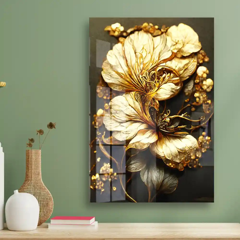 Buy Luxury Golden Floral Acrylic Wall Art