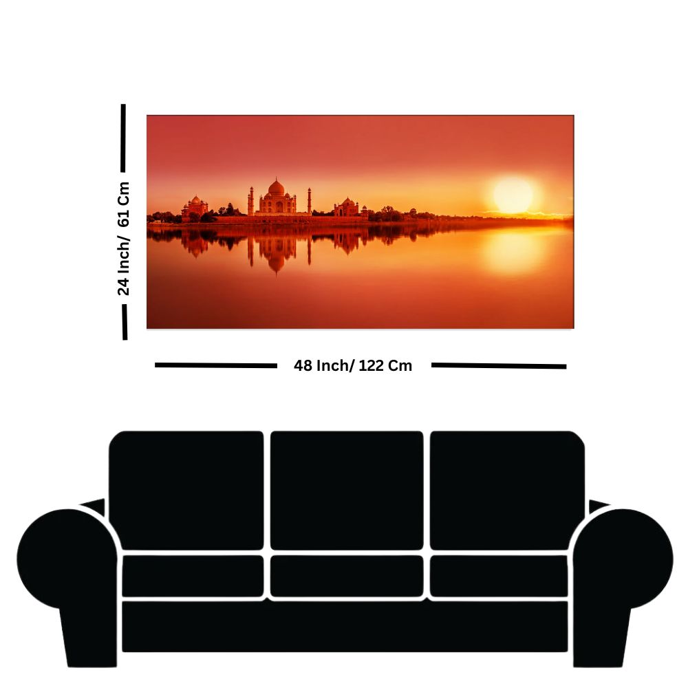 Panoramic View Of Taj Mahal During Sunset Canvas Wall Painting