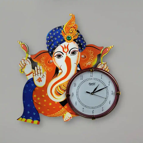 Handmade Wooden Lord Ganesha Design Analog Wall Clock Handmade Wooden Lord Ganesha Design Analog Wall Clock
