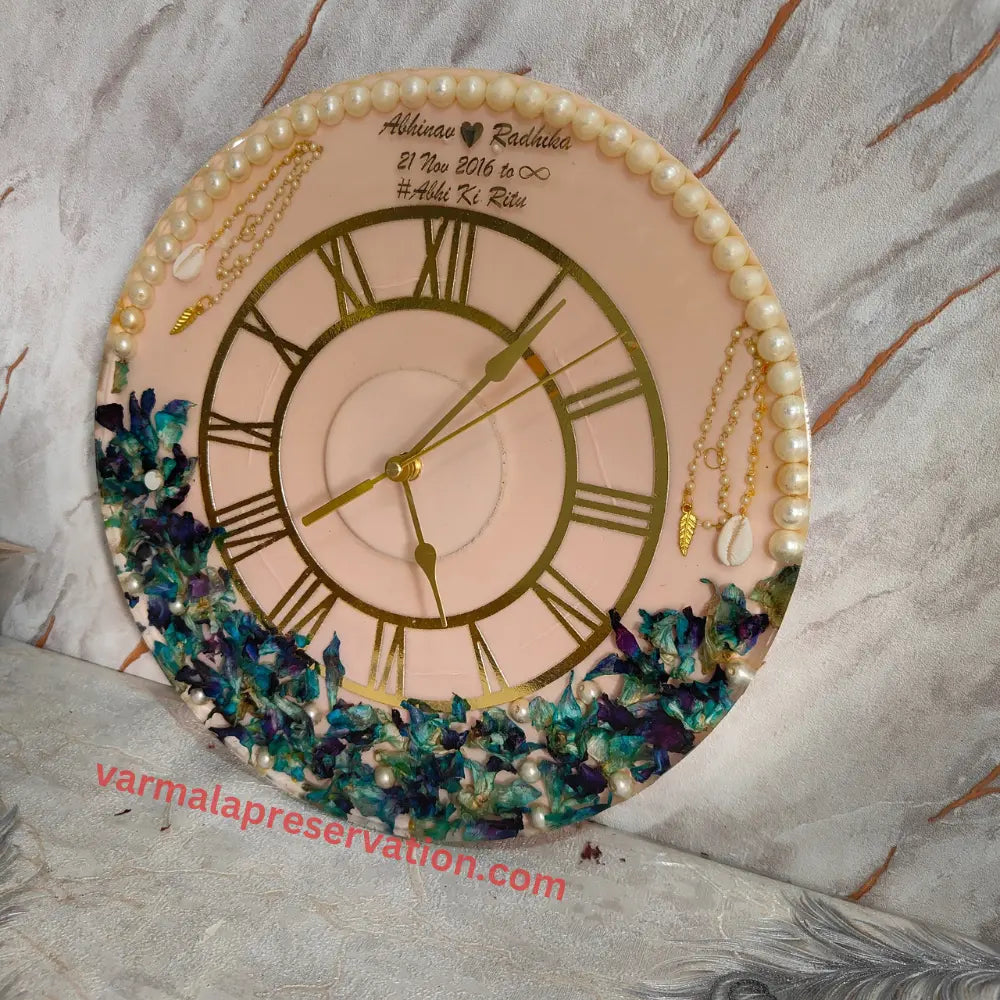 Wedding Garland Flowers Preservation in Resin Clock (12-Inches)