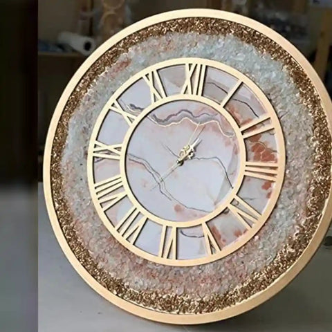 Gold Line And White Marble Texture Resin Wall Clock Gold Line And White Marble Texture Resin Wall Clock