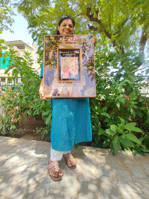 Varmala preservation frame with the couple photo, made with personal attention in our Jaipur studio