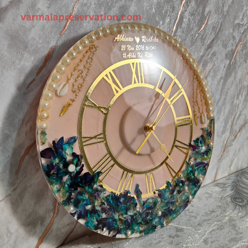 Wedding Garland Flowers Preservation in Resin Clock (12-Inches)