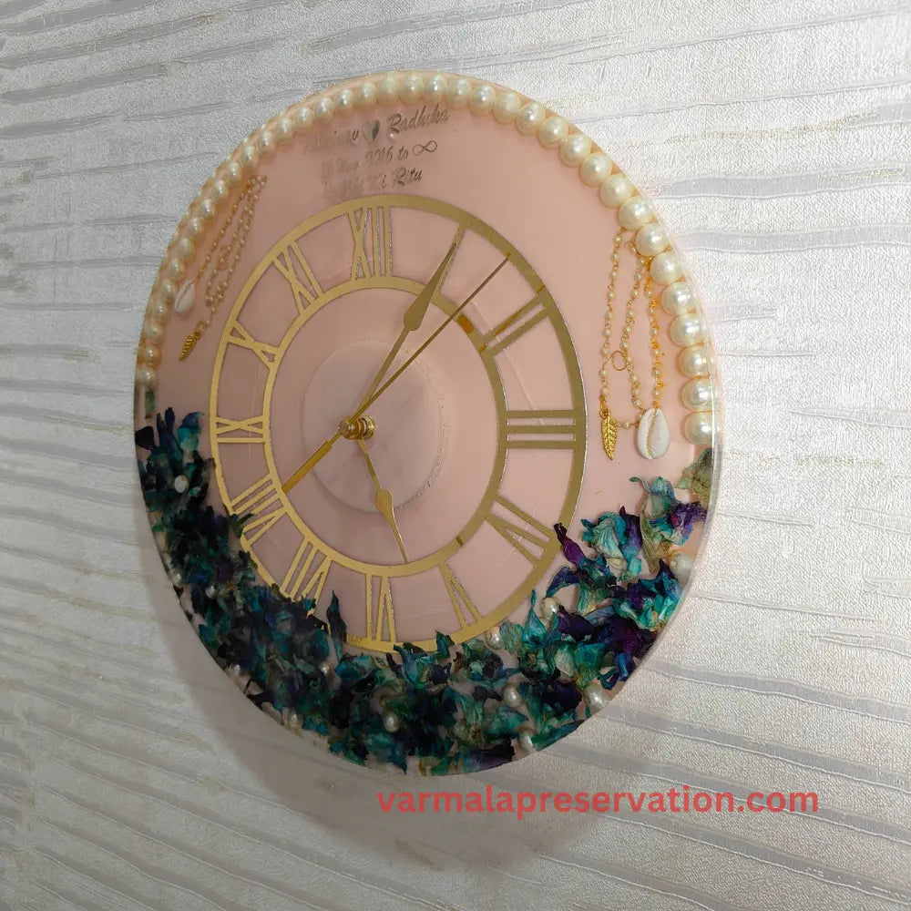 Wedding Garland Flowers Preservation in Resin Clock (12-Inches)