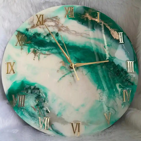 Purchase Green and Golden Abstract Epoxy Resin Wall Clock Purchase Green and Golden Abstract Epoxy Resin Wall Clock