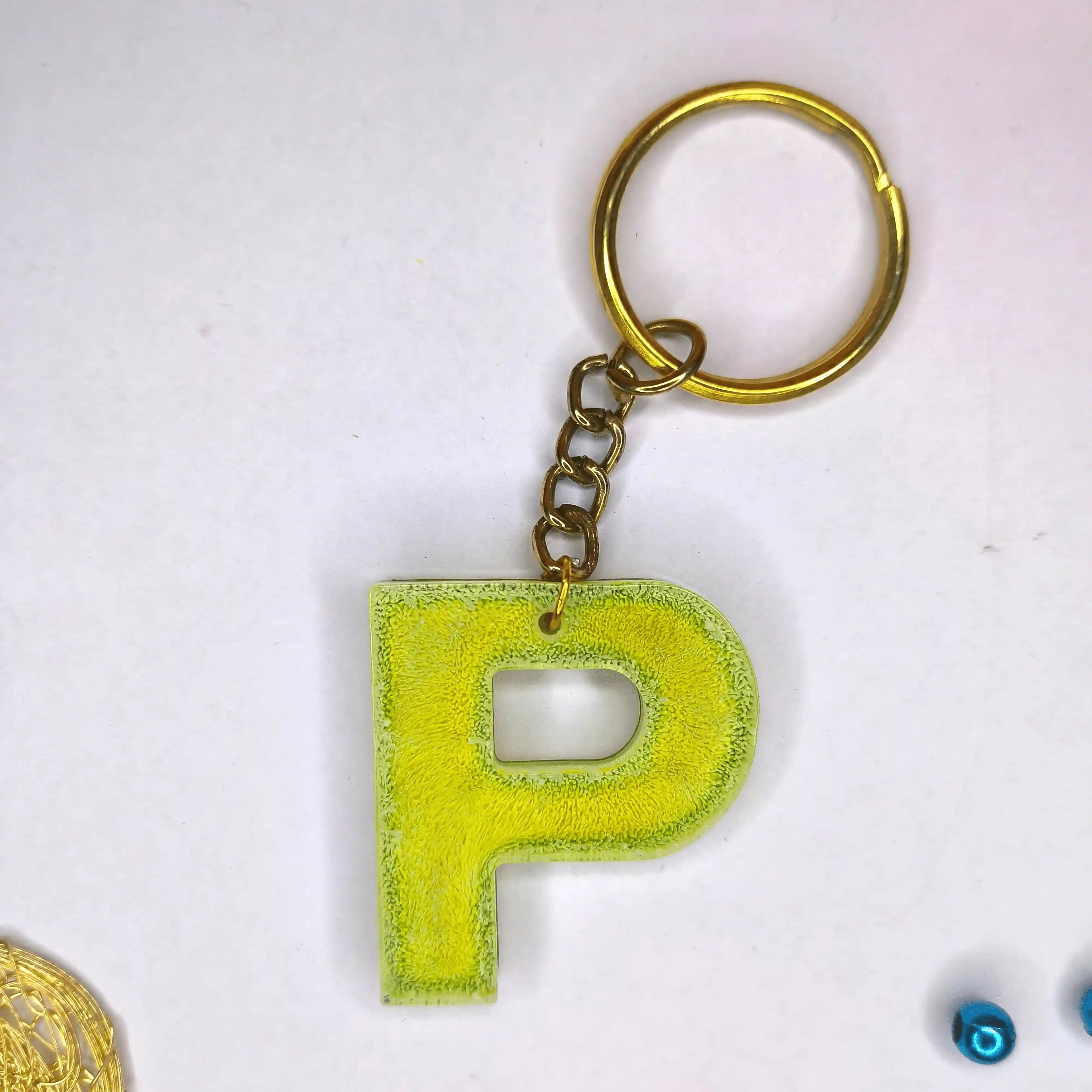 Purchase Personalize Yellow Resin keychains with Stunning P-Initials For Couples Purchase Personalize Yellow Resin keychains with Stunning P-Initials For Couples