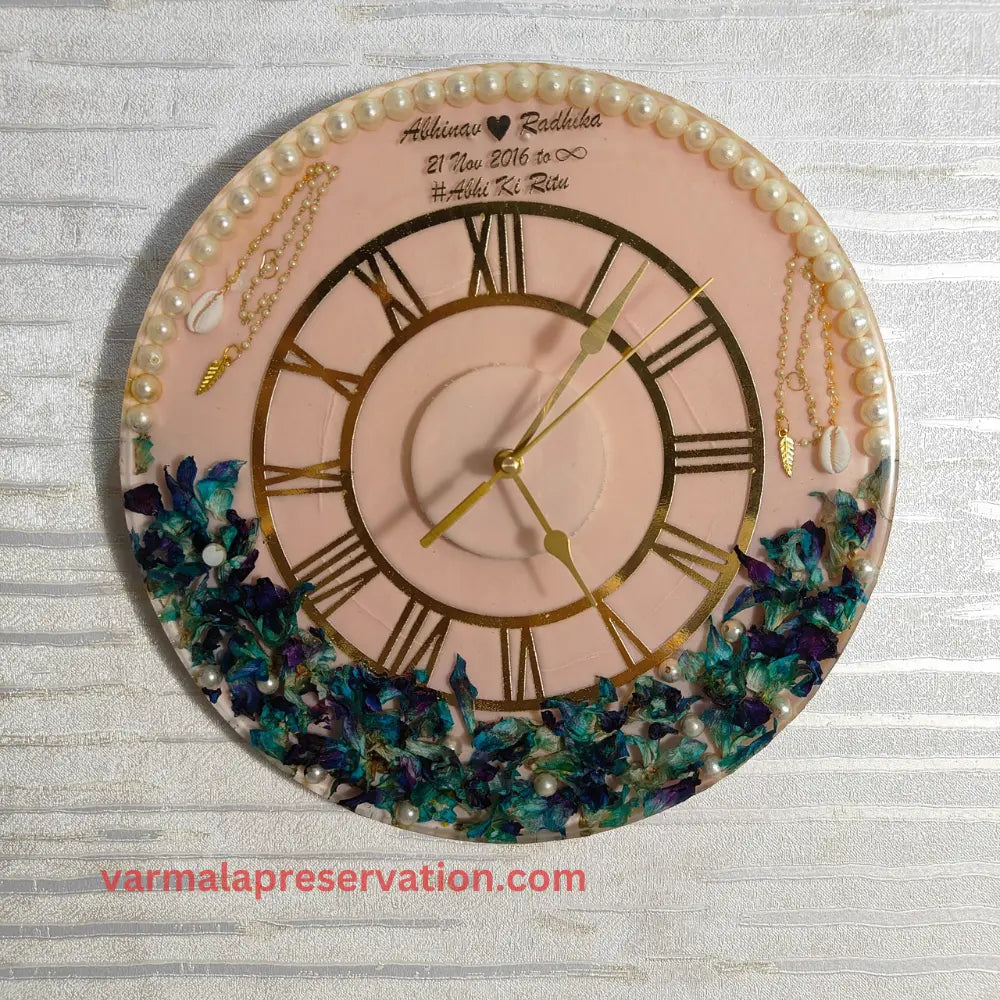 Wedding Garland Flowers Preservation in Resin Clock (12-Inches)