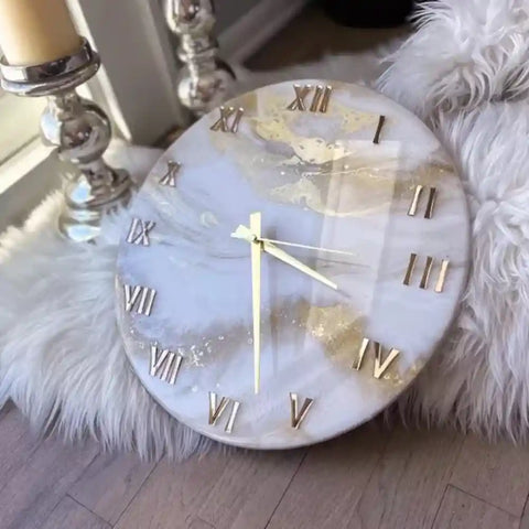 Shop Creative Golden Waves With Marble Effect Resin Wall Clock Shop Creative Golden Waves With Marble Effect Resin Wall Clock