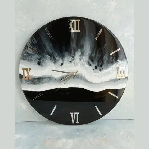 Shop Modern night ocean effect with white waves resin wall clock Shop Modern night ocean effect with white waves resin wall clock