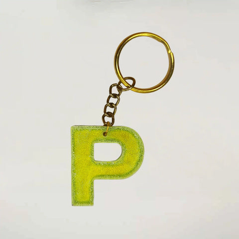 Shop Personalize Yellow Resin keychains with Stunning P-Initials For Couples Shop Personalize Yellow Resin keychains with Stunning P-Initials For Couples