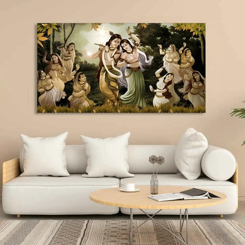 Beautiful Canvas Wall Painting Of Radha Krishna Raas Leela