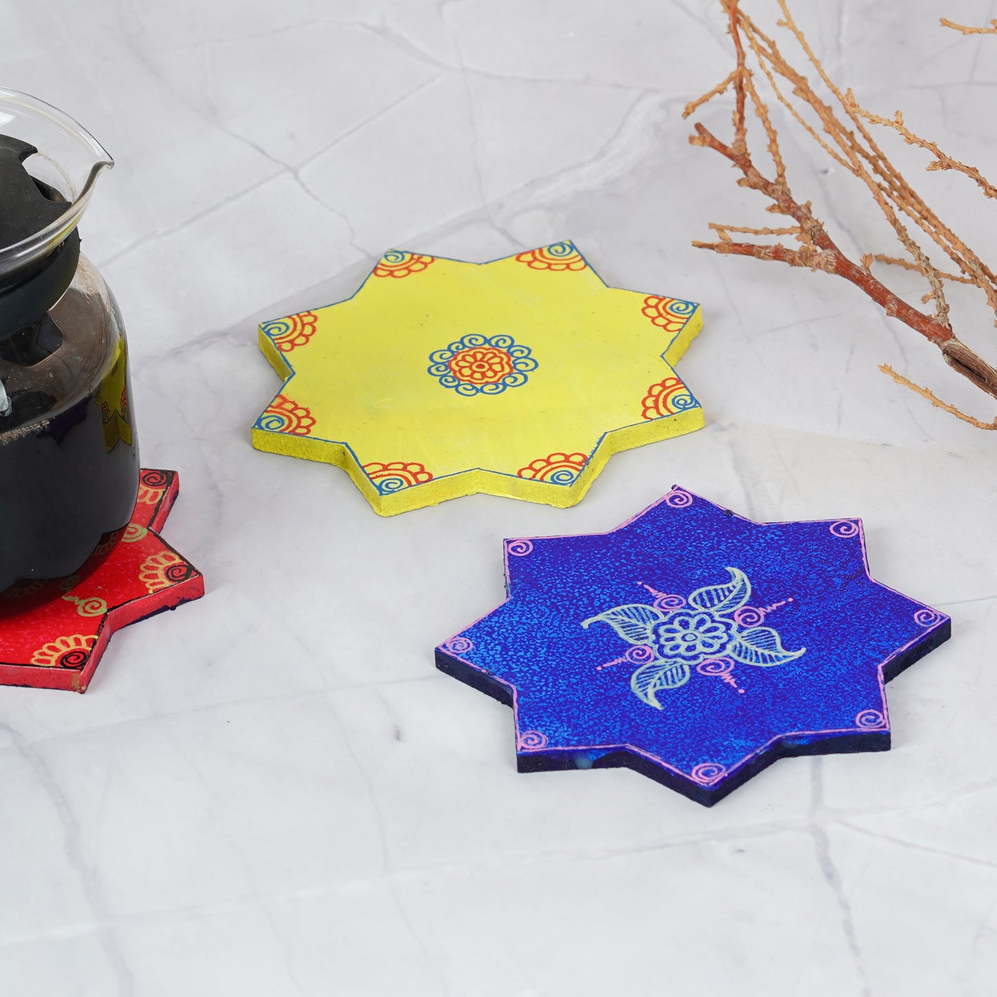 Hand - Painted Tea Coasters Set Of 6
