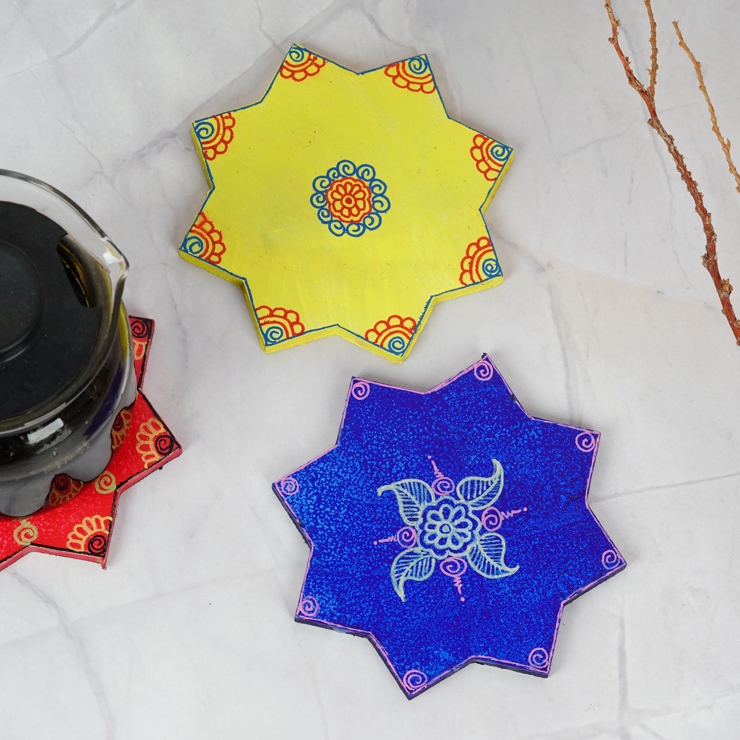 Hand - Painted Tea Coasters Set Of 6