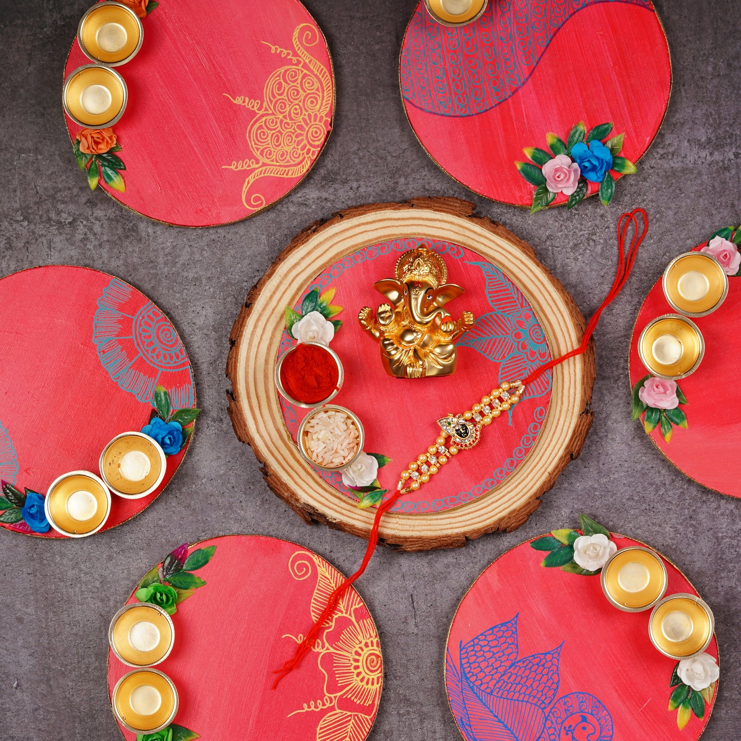 Pink Roli Chawal Platter - Handcrafted