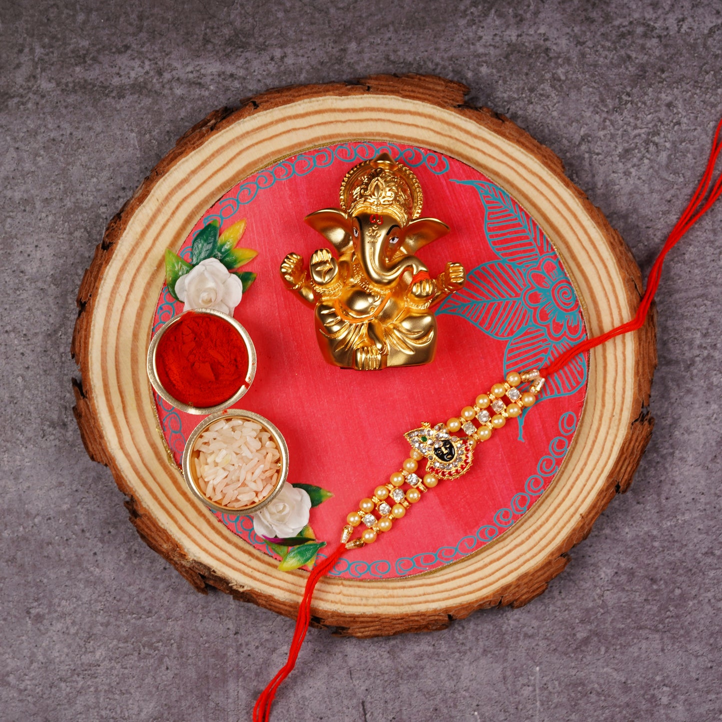 Pink Roli Chawal Platter - Handcrafted