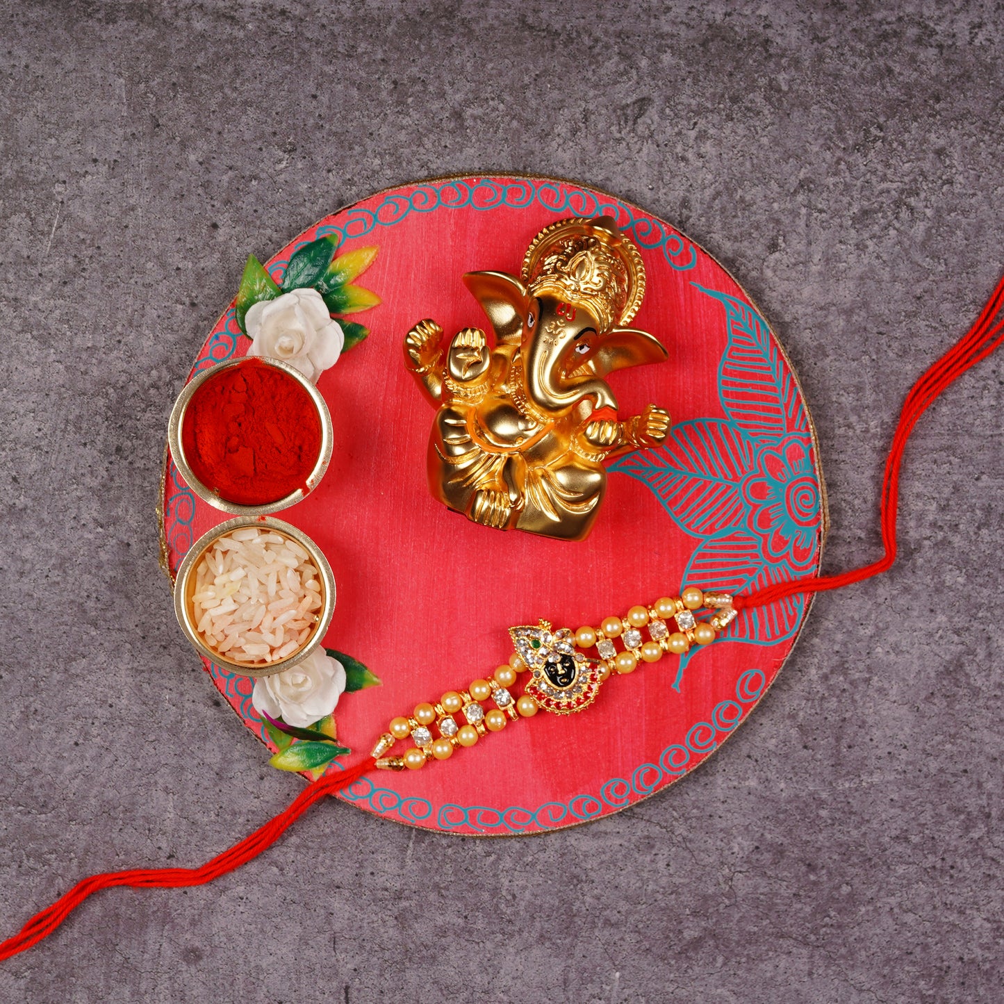 Pink Roli Chawal Platter - Handcrafted