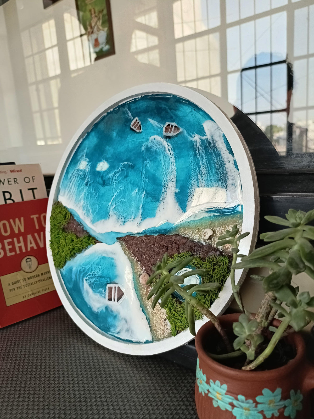 Resin Wall Piece With Blue Ocean Beach Iceland for Gifting, Kitchen Decor, Wall Art, Living Room Decor