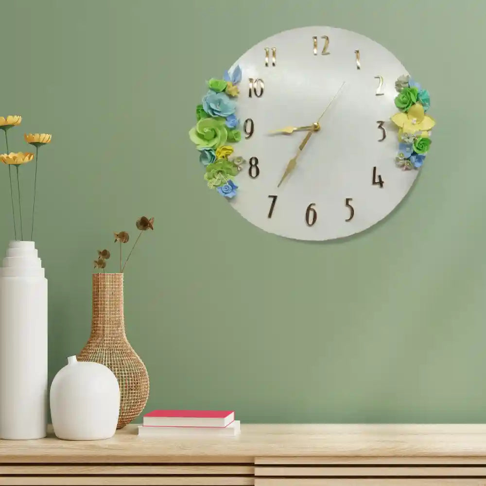 Classy Eye-Catching Floral White Wall Clock