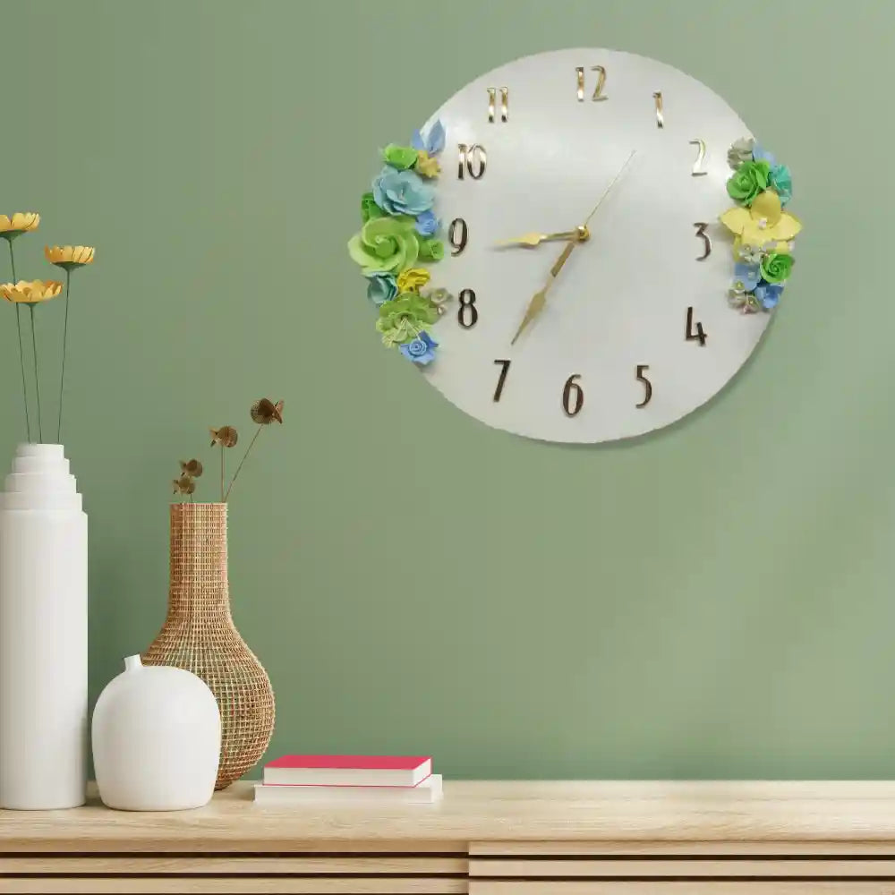 Classy Eye-Catching Floral White Wall Clock (12-Inches)