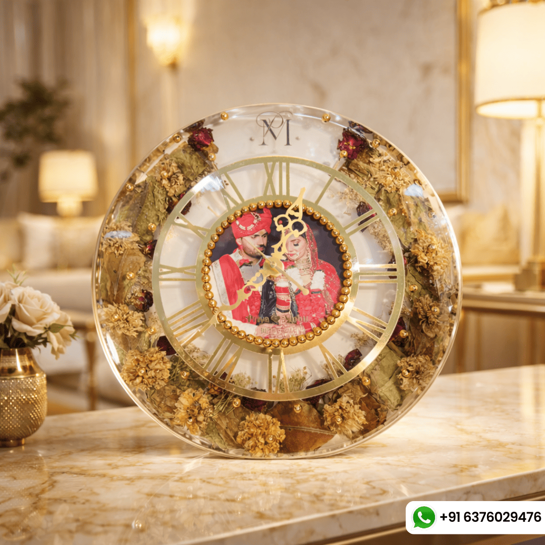 12-Inches Resin Wall Clock with Preserved Wedding Flowers