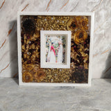White Luxury Varmala Couple Photo Frame | Preserve Varmala in Square Wedding Keepsake | Table Decor Item with Pinewood Stand (10-inch)
