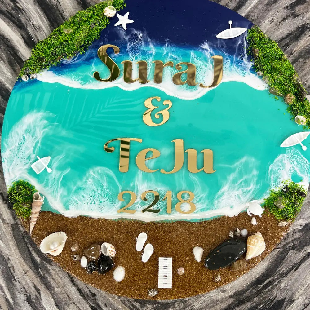 Beautiful Round Shape Ocean Theme Epoxy Nameplate (18 Inches)