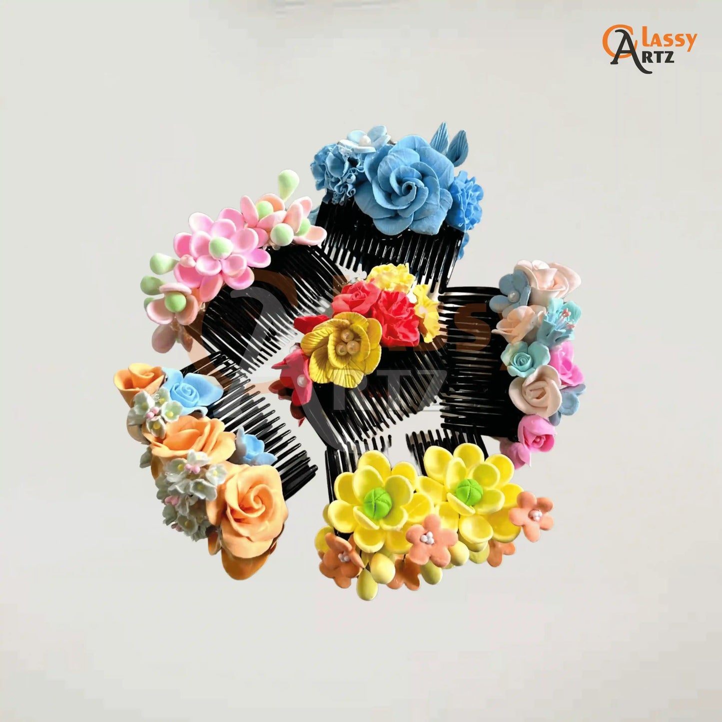 Multi Color Flower Women Hair Comb Pins For Sale - Set Of 3